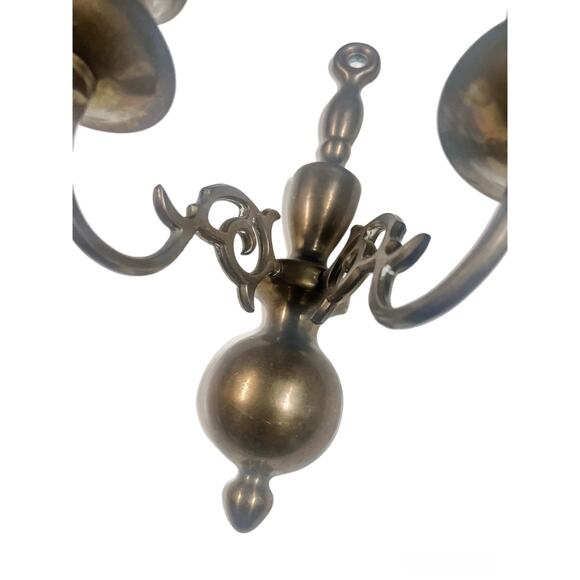 Vintage HB Solid Brass Double Arm Wall Sconce Taper Candle Holder - Picture 4 of 6